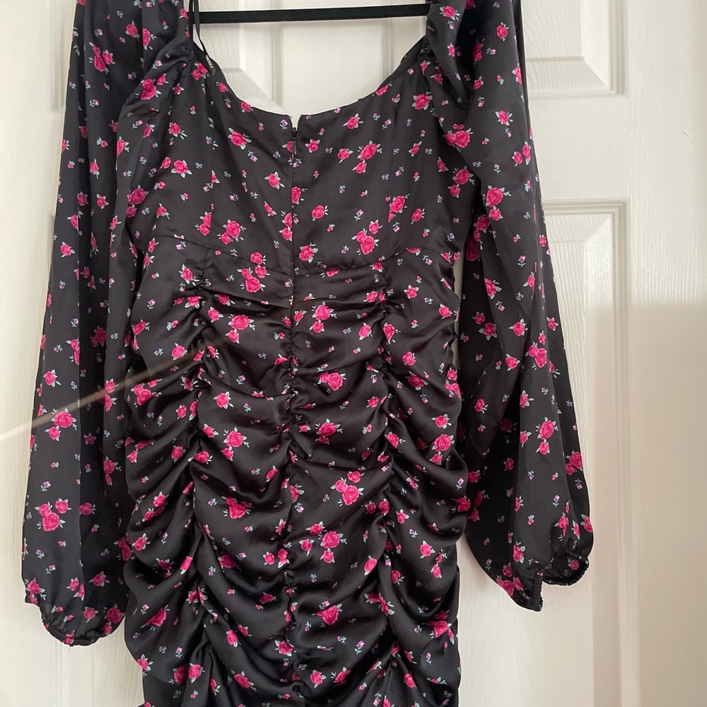 Off- Shoulder Ruched Floral Mini Dress